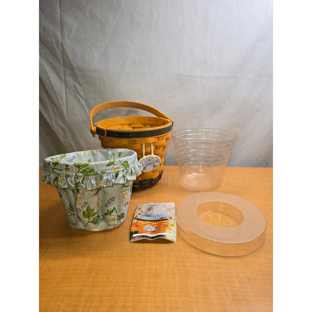 Longaberger‎ 1999 Daisy Basket Swing Handle Porcelain Tie-On Fabric Liner 6x6